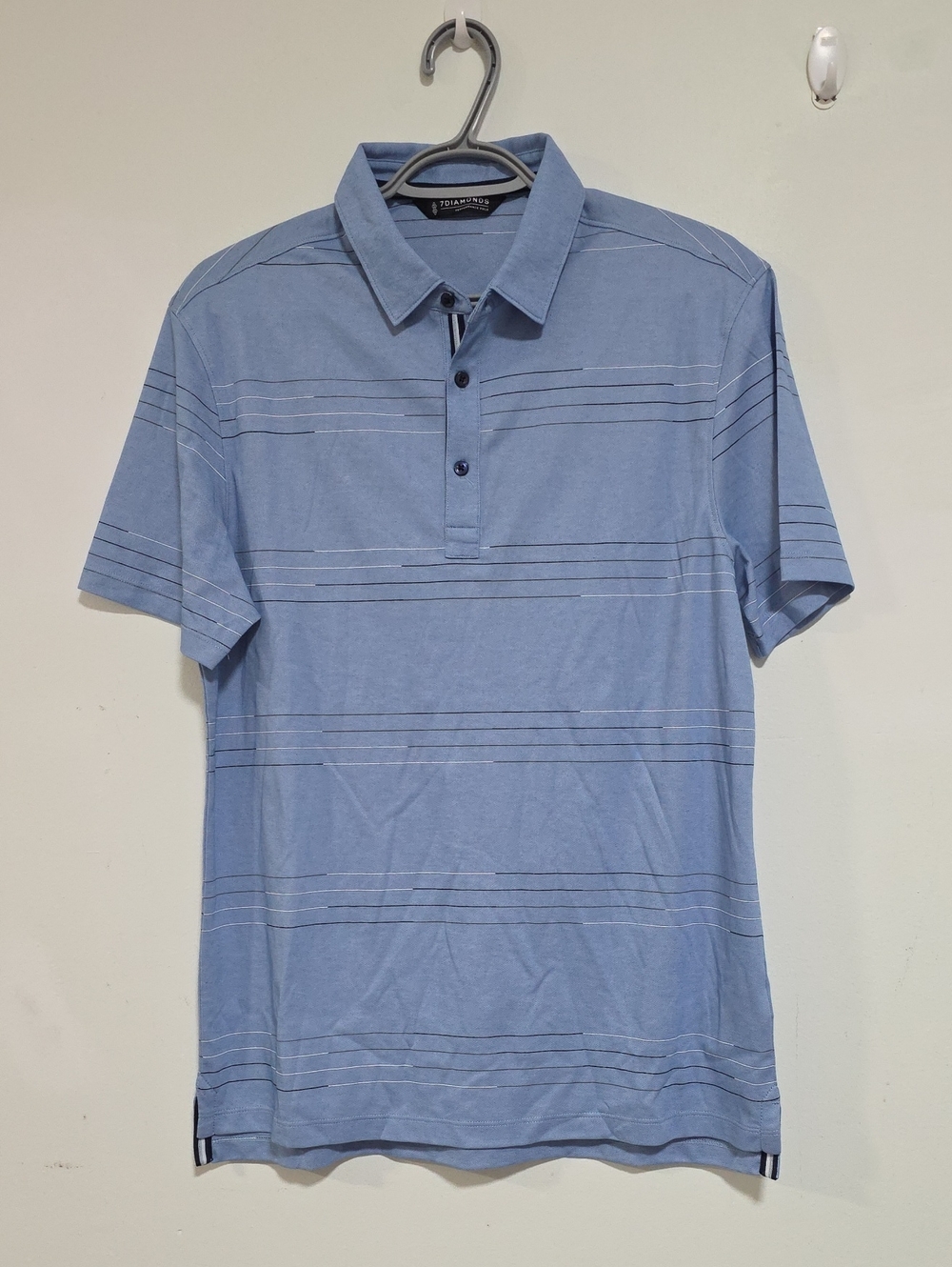 7 Diamonds Light Blue Striped Polo